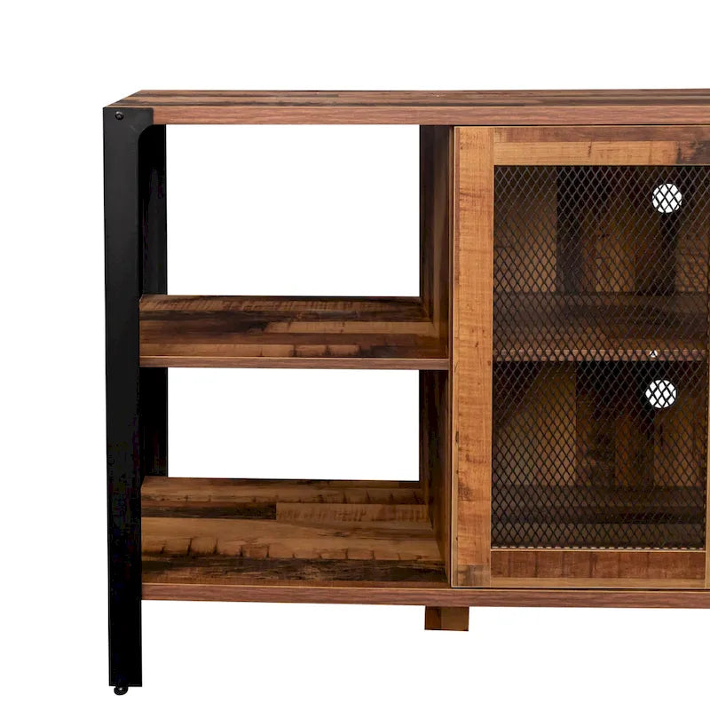 Meuble TV de ferme de 80 pouces, meuble de télévision moderne horizontal en bois et métal avec étagère ouverte