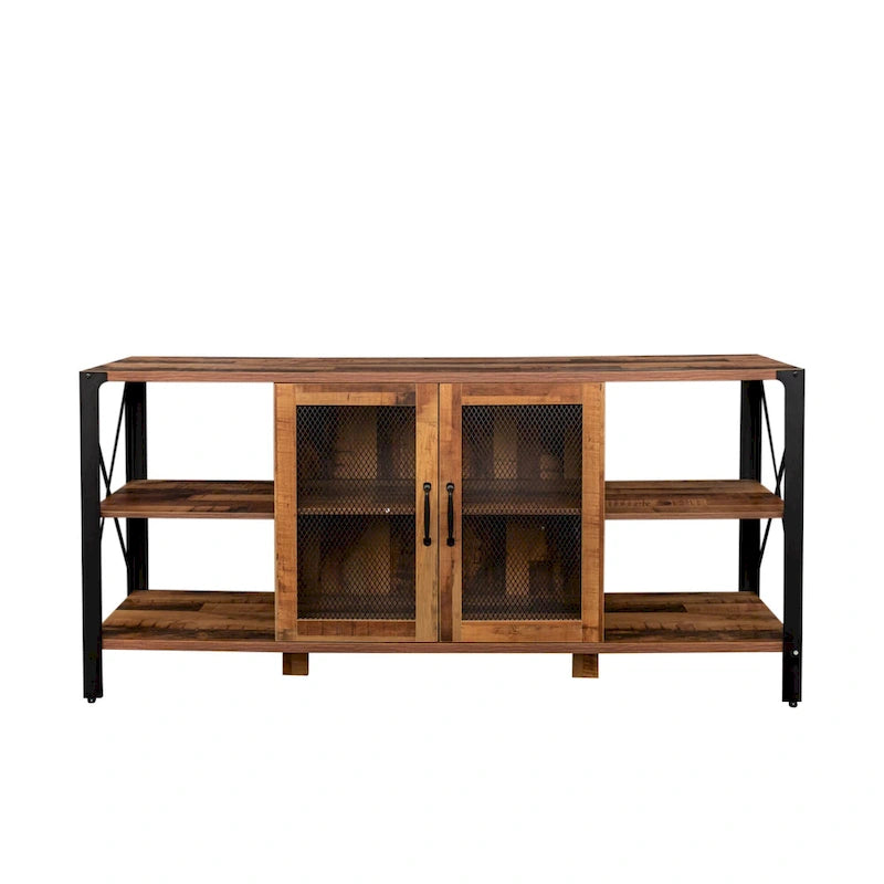 Meuble TV de ferme de 80 pouces, meuble de télévision moderne horizontal en bois et métal avec étagère ouverte