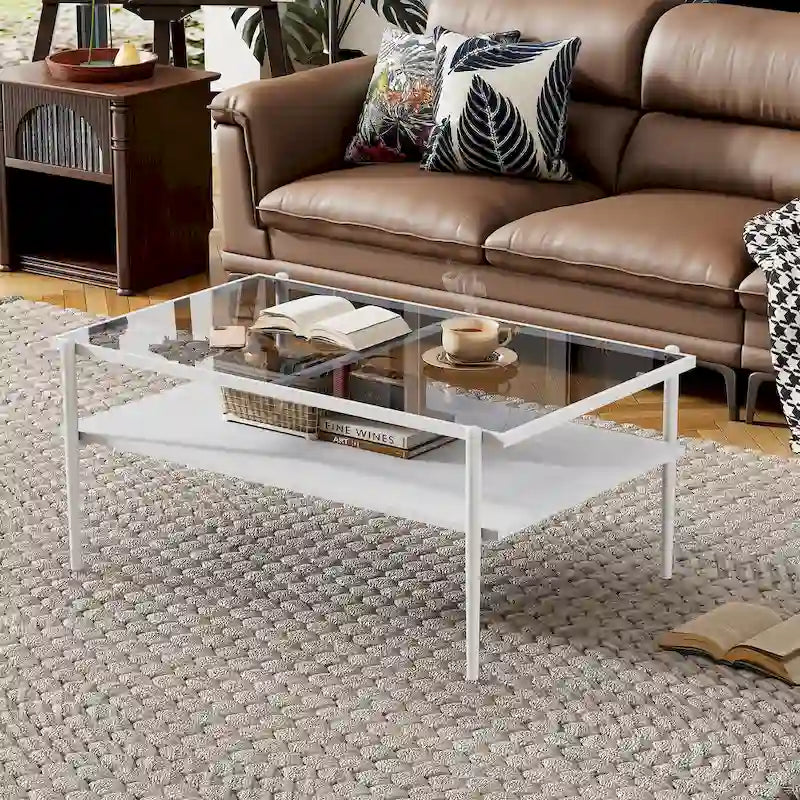 Table en verre trempé avec couche MDF, Tables modernes pour salon, Verre gris