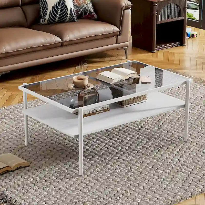 Table en verre trempé avec couche MDF, Tables modernes pour salon, Verre gris