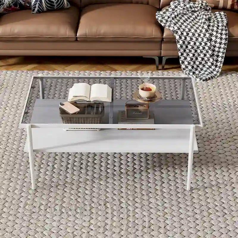 Table en verre trempé avec couche MDF, Tables modernes pour salon, Verre gris