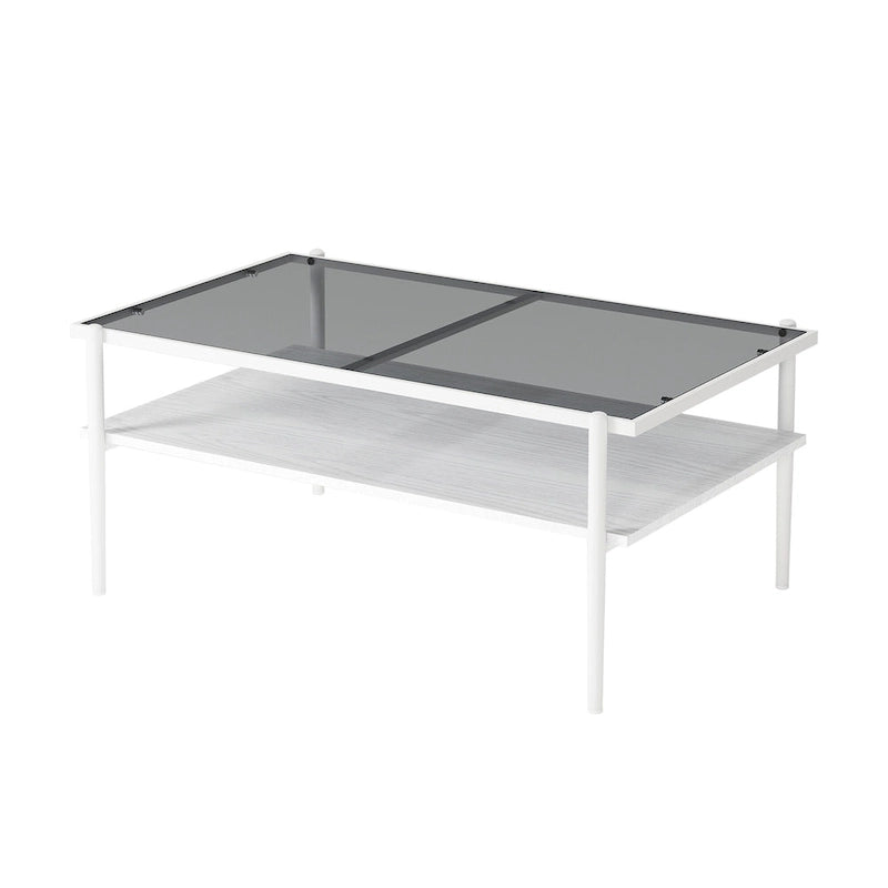 Table en verre trempé avec couche MDF, Tables modernes pour salon, Verre gris