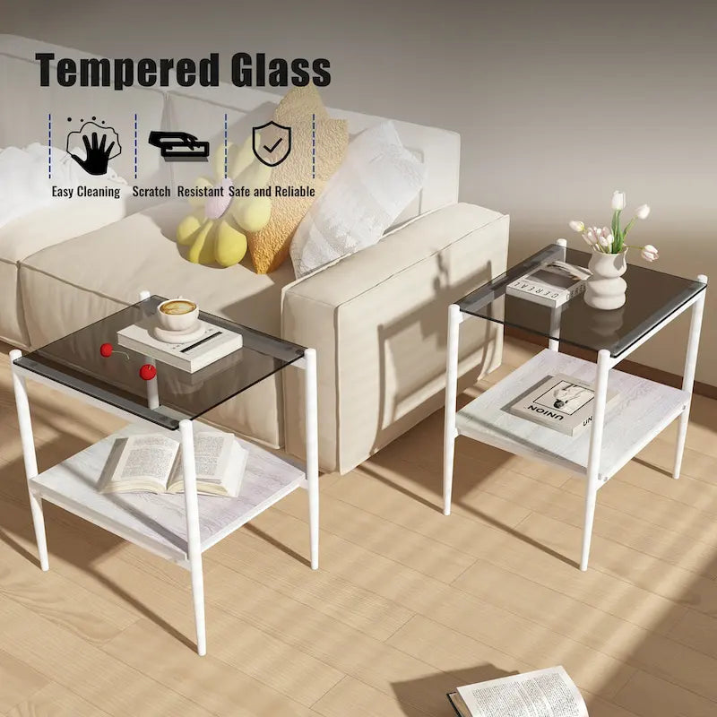 Table en verre trempé avec couche MDF, Tables modernes pour salon, Verre gris