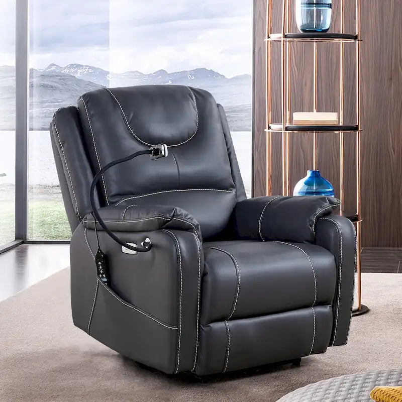 Fauteuil inclinable électrique zéro gravité en cuir reconstitué avec massage et chauffage