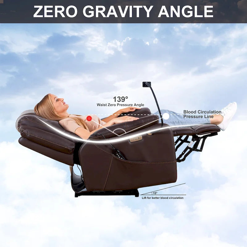 Fauteuil inclinable électrique zéro gravité en cuir reconstitué avec massage et chauffage