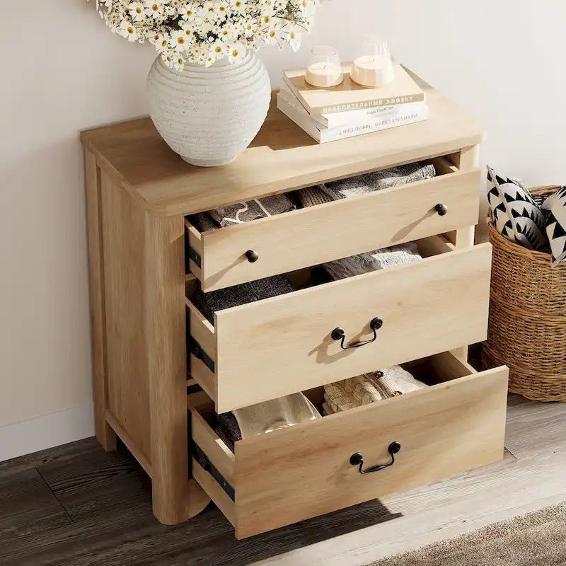 Meuble TV de ferme avec 3 tiroirs, centre de divertissement en bois avec grand espace de rangement pour salon
