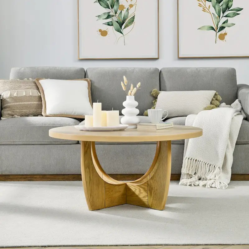 Table basse ronde en bois de 36 po