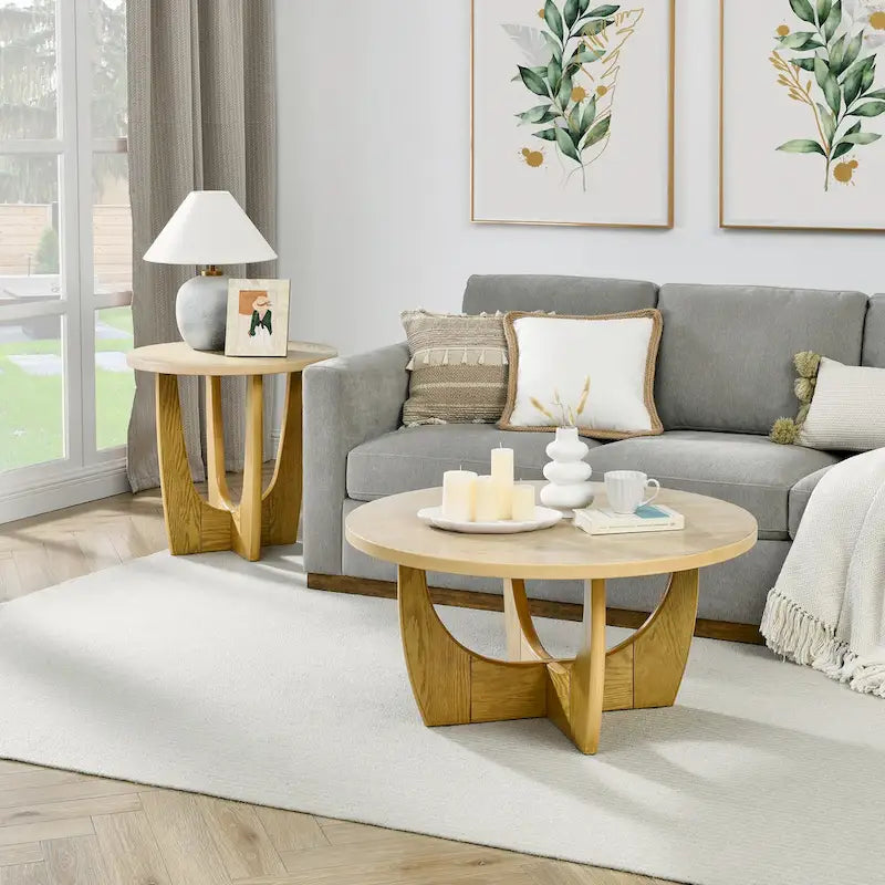 Table basse ronde en bois de 36 po