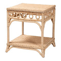 Table d'appoint tressée en rotin naturel avec étagère – Table bohème avec détails en boucles, style côtier pour salon ou chambre à coucher