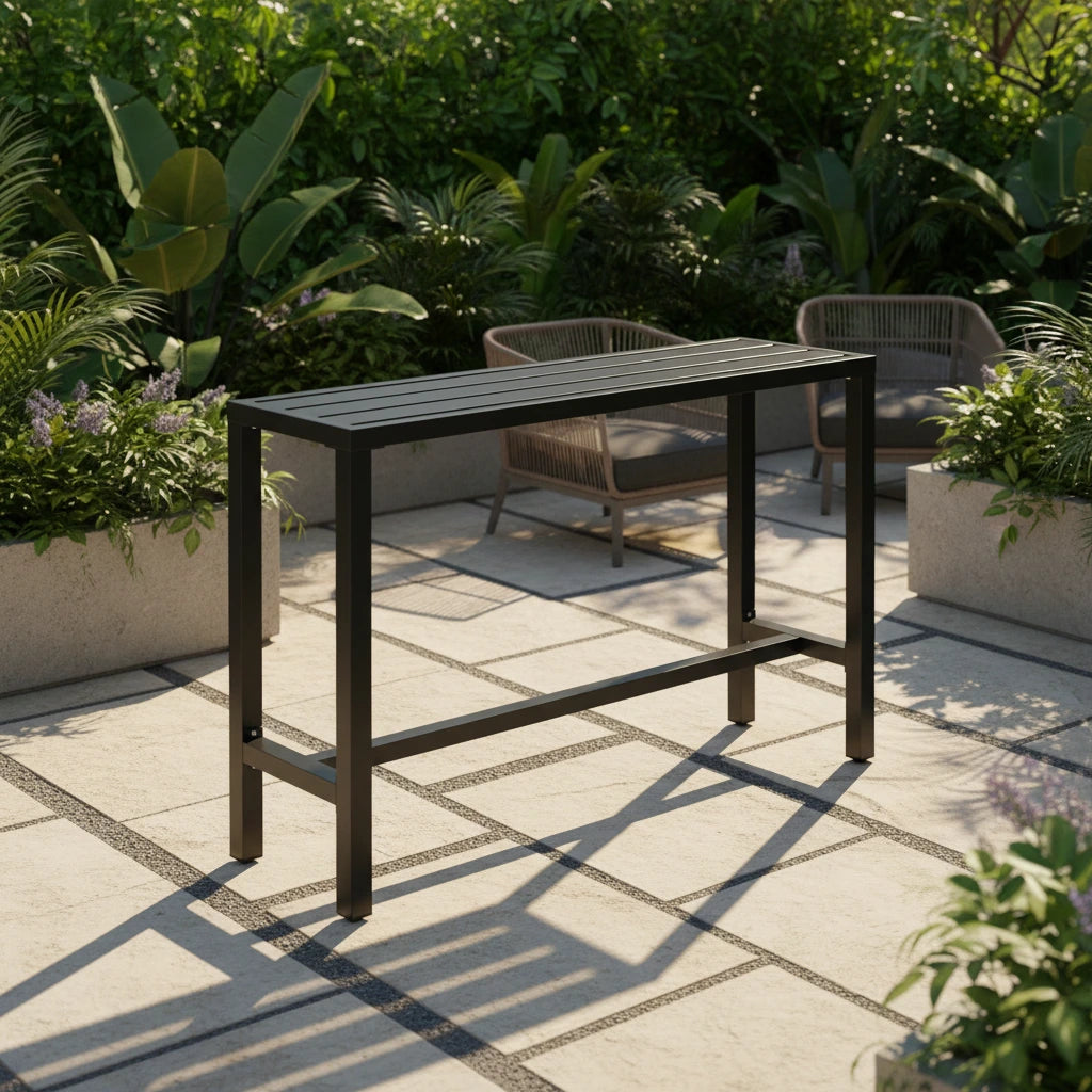 Table de bar d'extérieur en métal 48 po comptoir rectangulaire pour patio