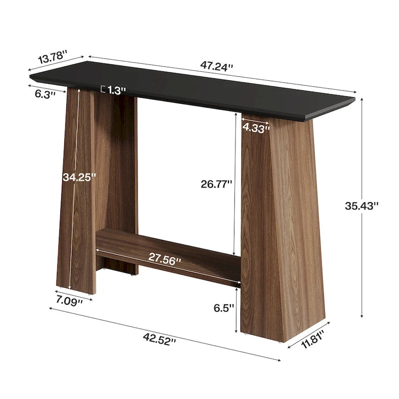 Table console/canapé moderne du milieu du siècle avec rangement pour entrée (47 po)