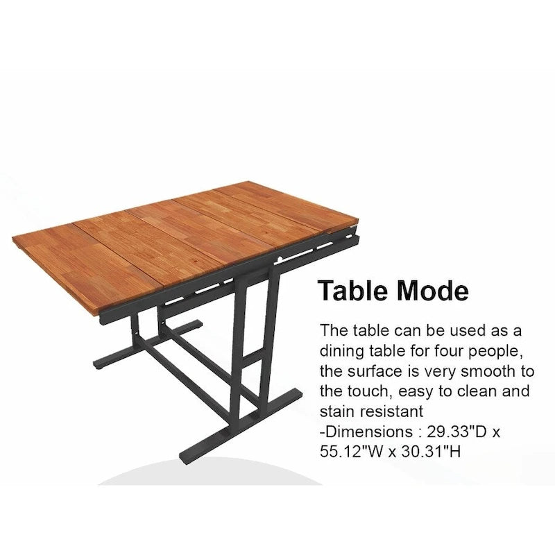 Table à manger convertible polyvalente au design industriel rustique pour les petits espaces