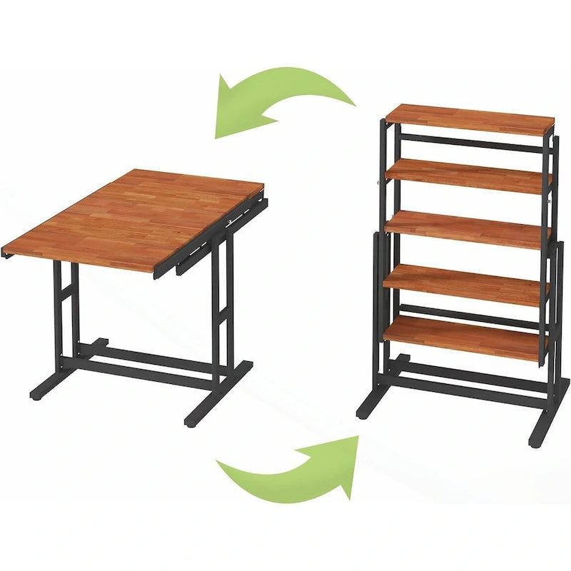 Table à manger convertible polyvalente au design industriel rustique pour les petits espaces
