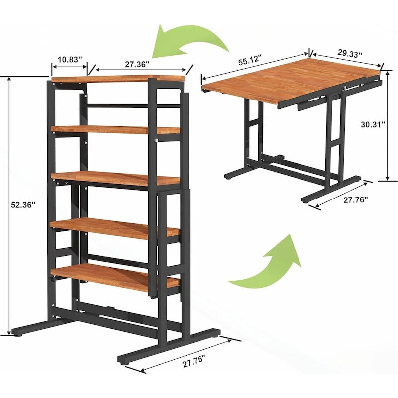 Table à manger convertible polyvalente au design industriel rustique pour les petits espaces