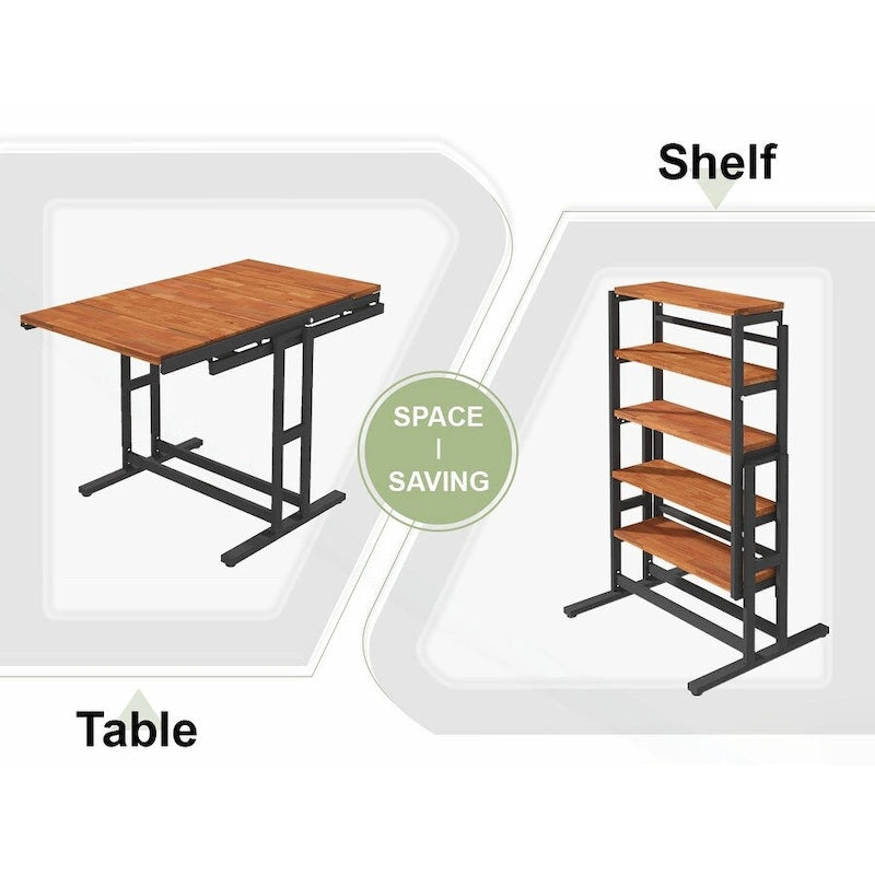 Table à manger convertible polyvalente au design industriel rustique pour les petits espaces