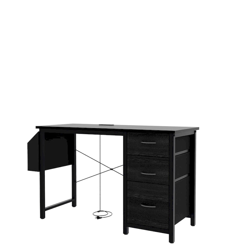 Bureau de 47 po, moderne, réversible, avec huche, 3 tiroirs, prises de courant et poches latérales
