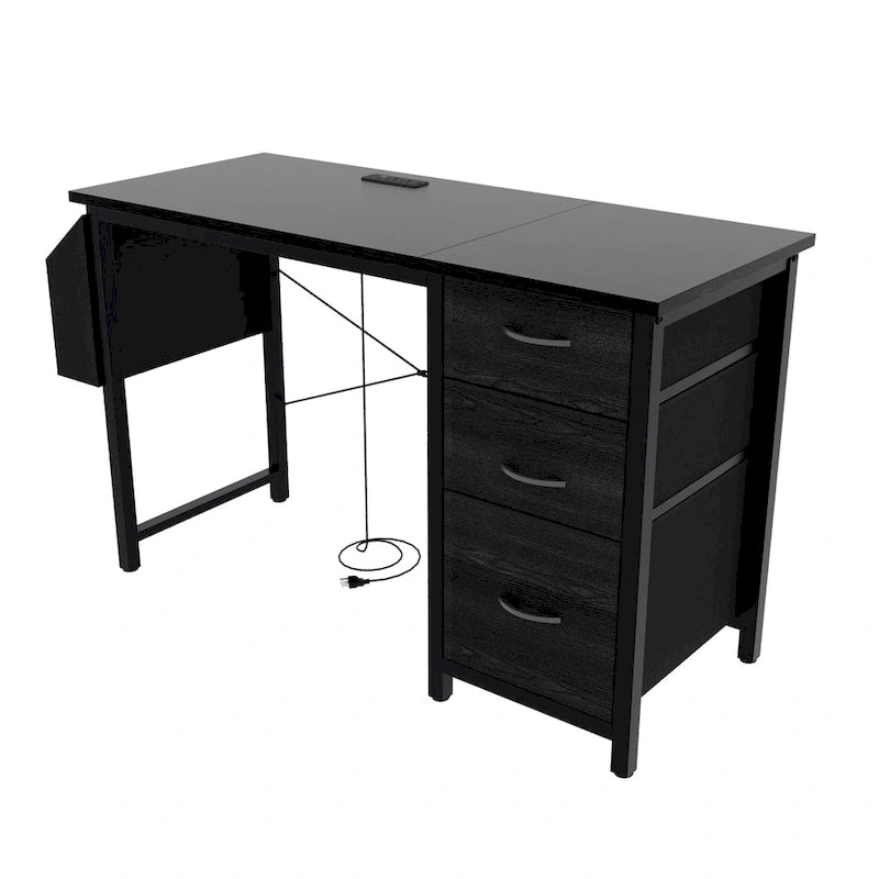 Bureau de 47 po, moderne, réversible, avec huche, 3 tiroirs, prises de courant et poches latérales