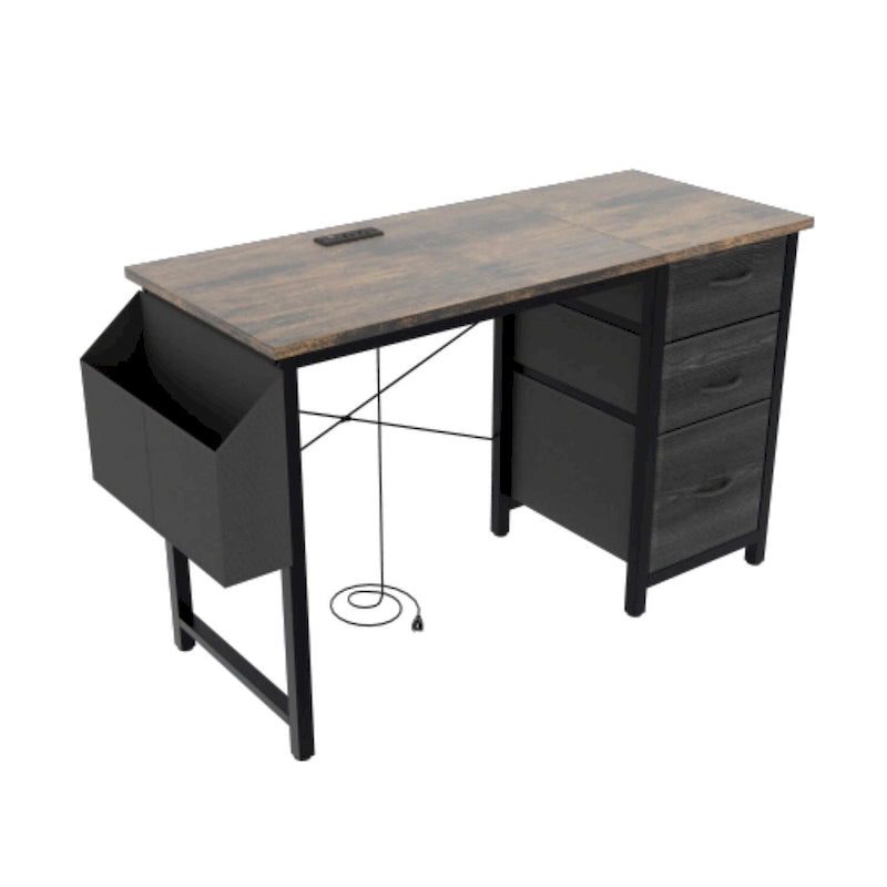 Bureau de 47 po, moderne, réversible, avec huche, 3 tiroirs, prises de courant et poches latérales