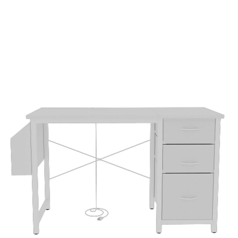 Bureau de 47 po, moderne, réversible, avec huche, 3 tiroirs, prises de courant et poches latérales