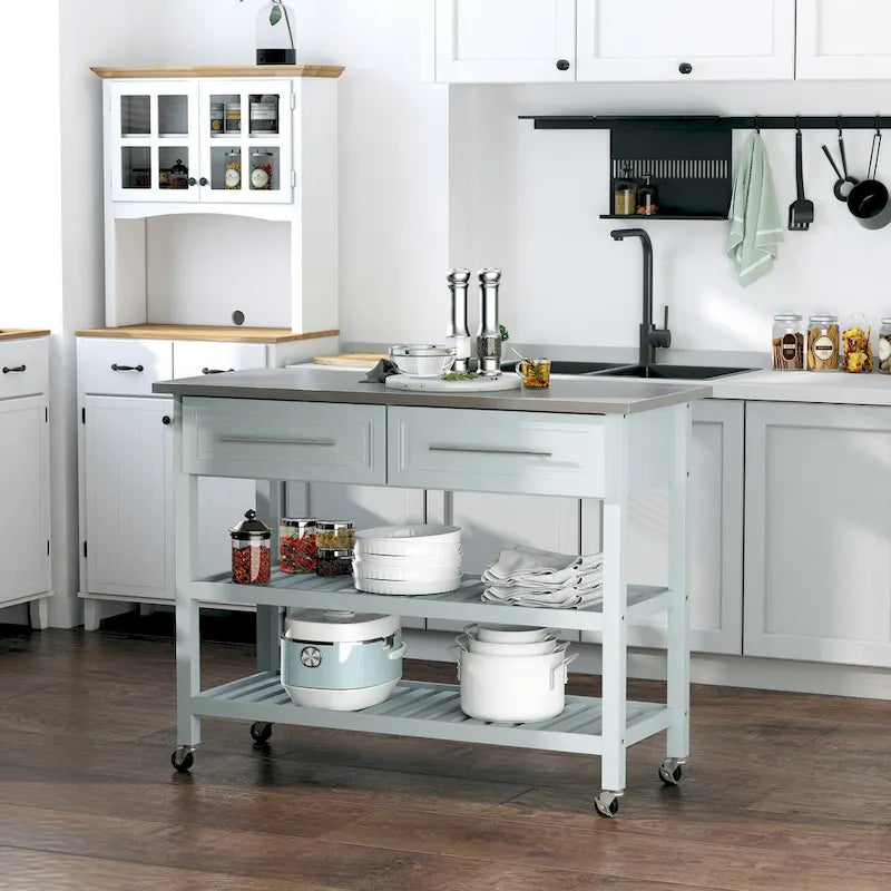 Îlot de cuisine avec plateau en acier inoxydable