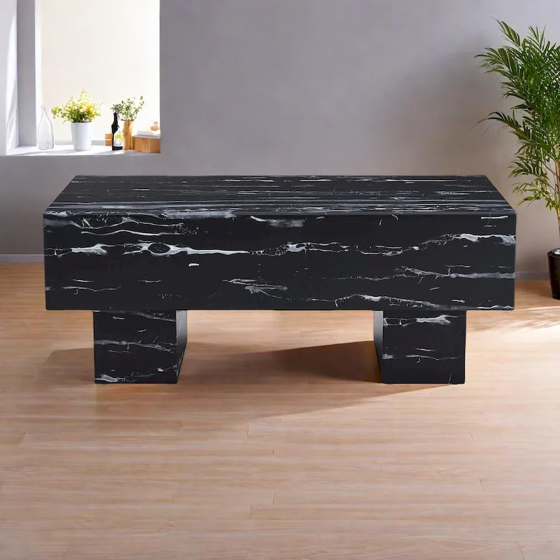 Table basse en MDF de 43,3 po avec texture marbre noir et capacité de charge de 300 lb