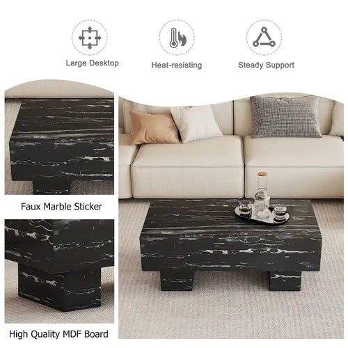Table basse en MDF de 43,3 po avec texture marbre noir et capacité de charge de 300 lb