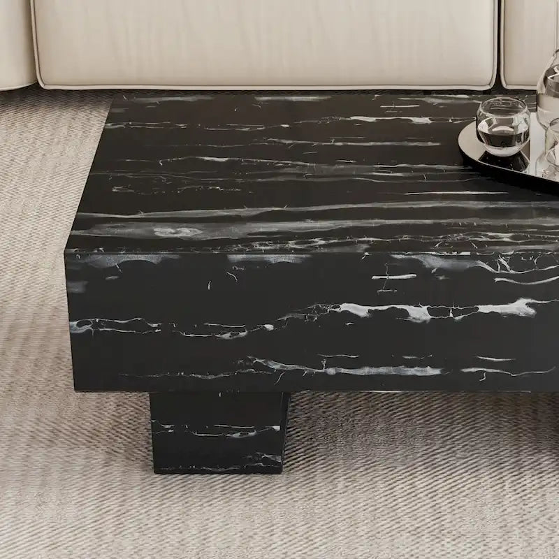 Table basse en MDF de 43,3 po avec texture marbre noir et capacité de charge de 300 lb