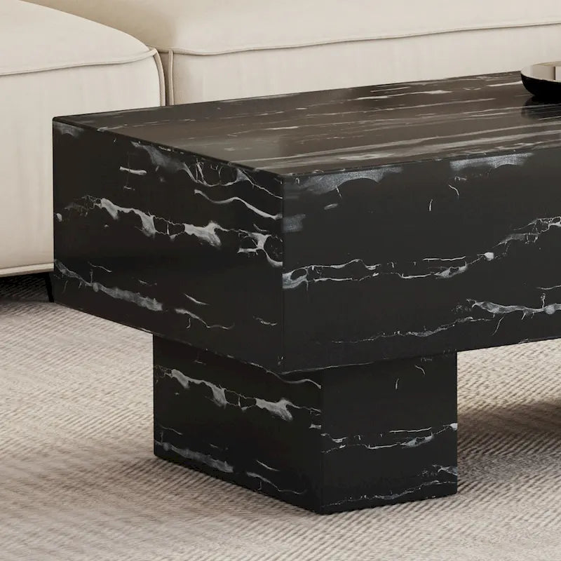 Table basse en MDF de 43,3 po avec texture marbre noir et capacité de charge de 300 lb