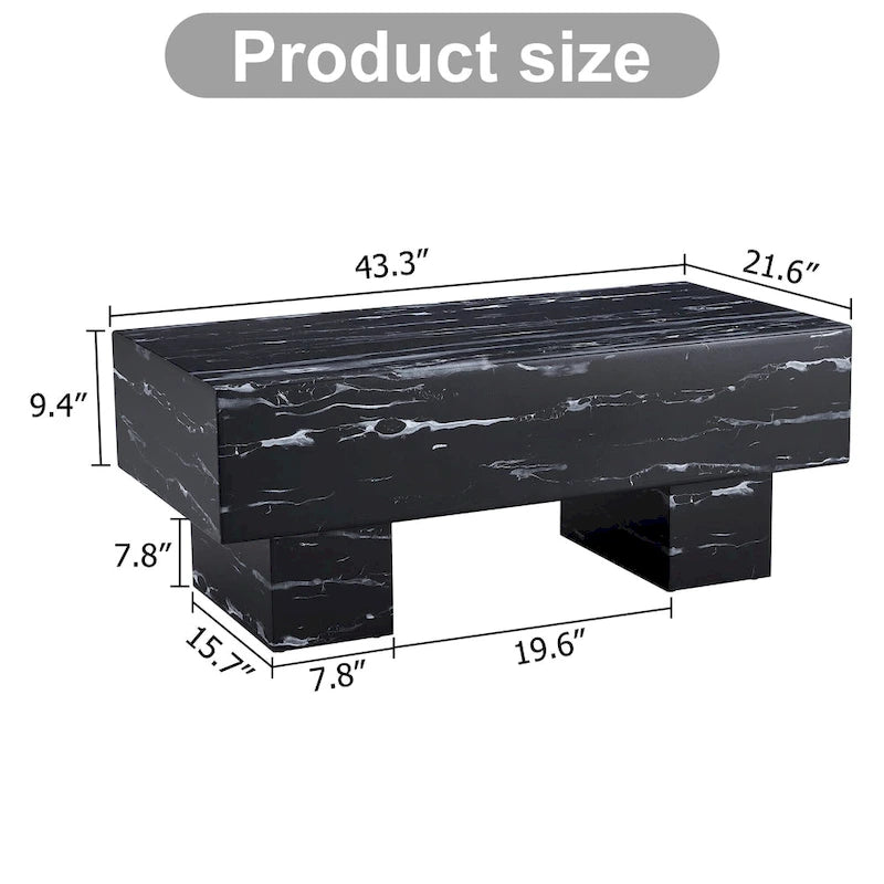 Table basse en MDF de 43,3 po avec texture marbre noir et capacité de charge de 300 lb