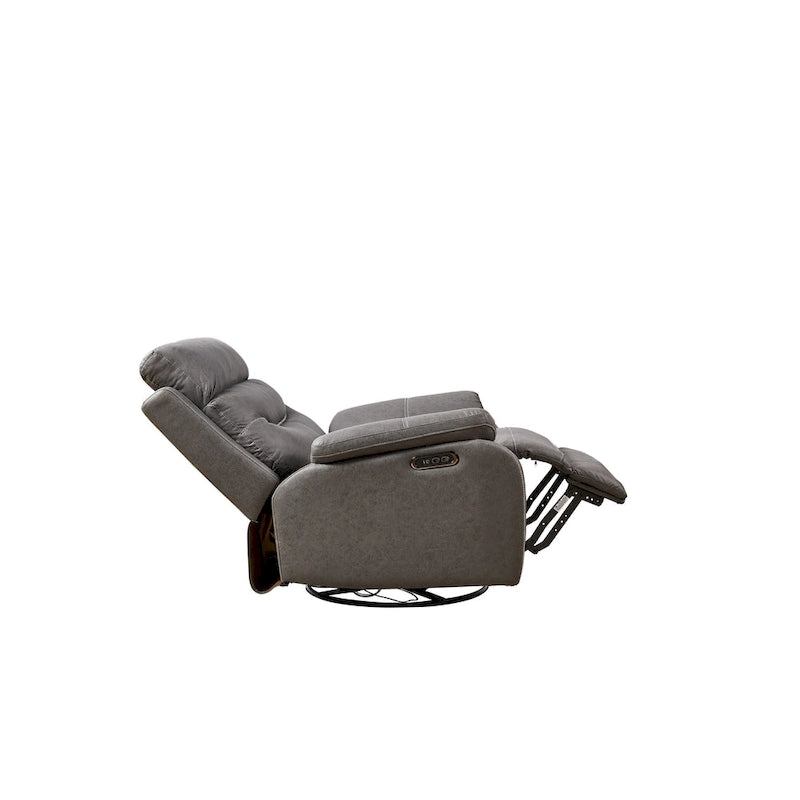 Fauteuil inclinable gris à deux moteurs avec pivotement à 240°, fonction à bascule, connectivité USB et appui-tête réglable