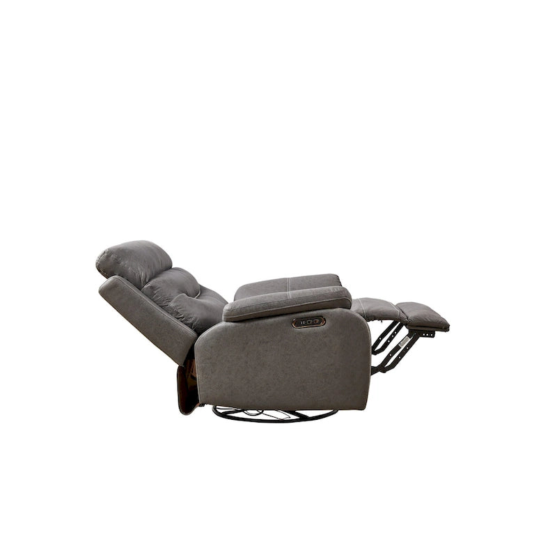 Fauteuil inclinable gris à deux moteurs avec pivotement à 240°, fonction à bascule, connectivité USB et appui-tête réglable