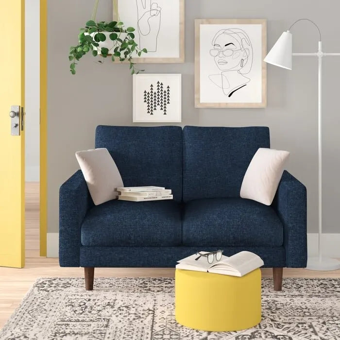 Causeuse en velours à accoudoirs carrés de 50,4 po avec coussins décoratifs