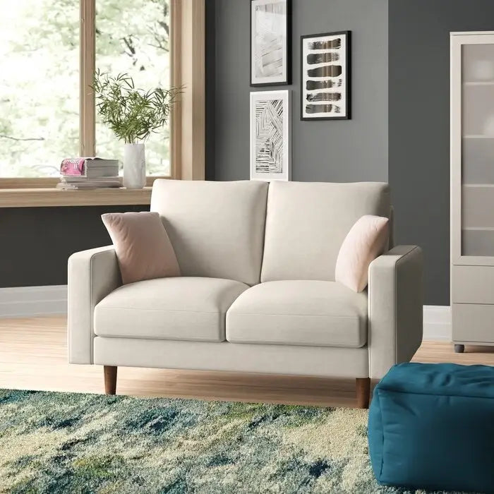 Causeuse en velours à accoudoirs carrés de 50,4 po avec coussins décoratifs