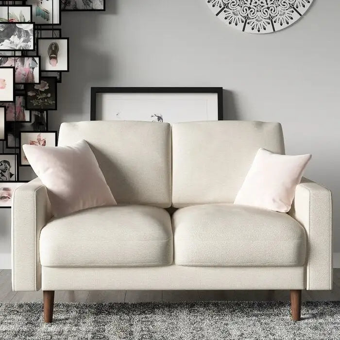 Causeuse en velours à accoudoirs carrés de 50,4 po avec coussins décoratifs