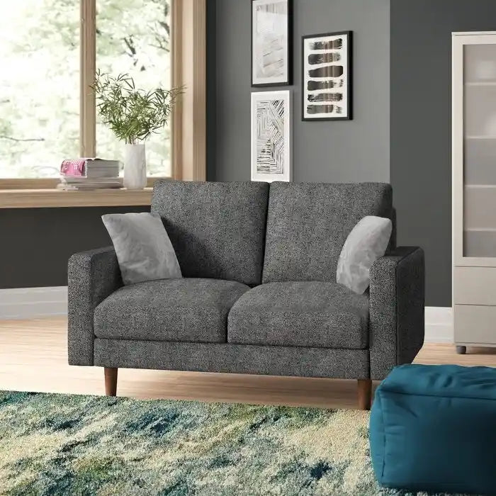 Causeuse en velours à accoudoirs carrés de 50,4 po avec coussins décoratifs