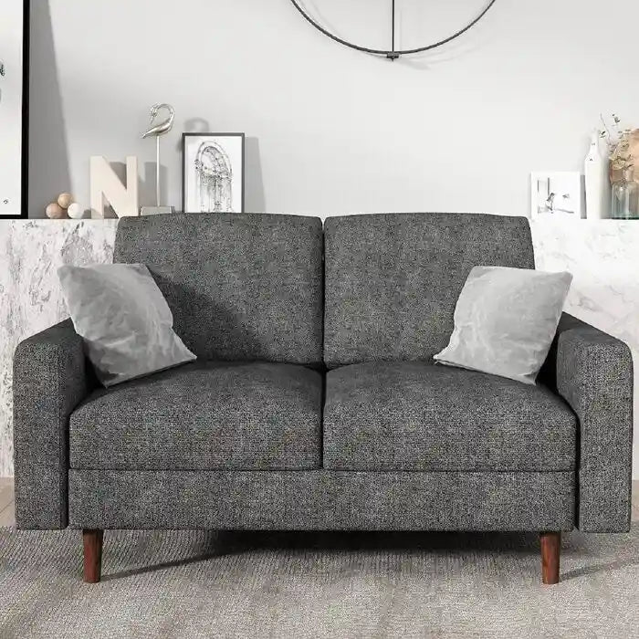 Causeuse en velours à accoudoirs carrés de 50,4 po avec coussins décoratifs
