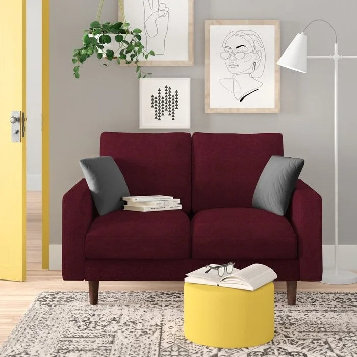 Causeuse en velours à accoudoirs carrés de 50,4 po avec coussins décoratifs