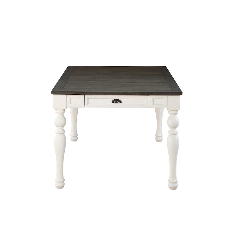 Table de salle à manger bicolore style rustique de 80 pouces - blanc doux et chêne foncé