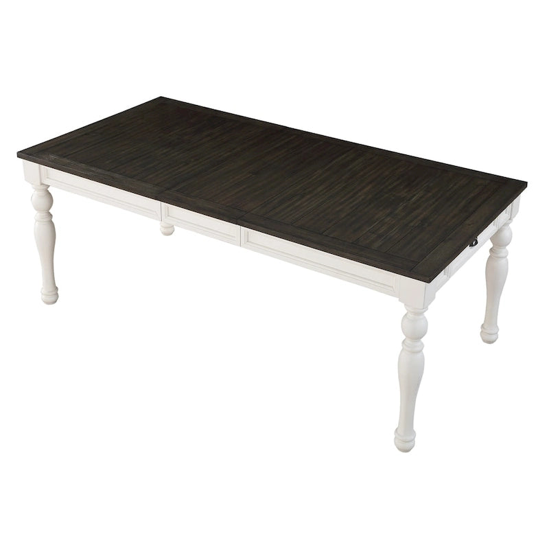 Table de salle à manger bicolore style rustique de 80 pouces - blanc doux et chêne foncé