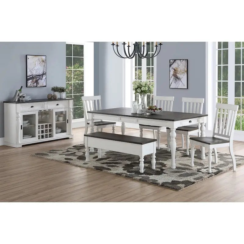 Table de salle à manger bicolore style rustique de 80 pouces - blanc doux et chêne foncé