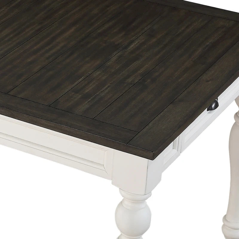 Table de salle à manger bicolore style rustique de 80 pouces - blanc doux et chêne foncé