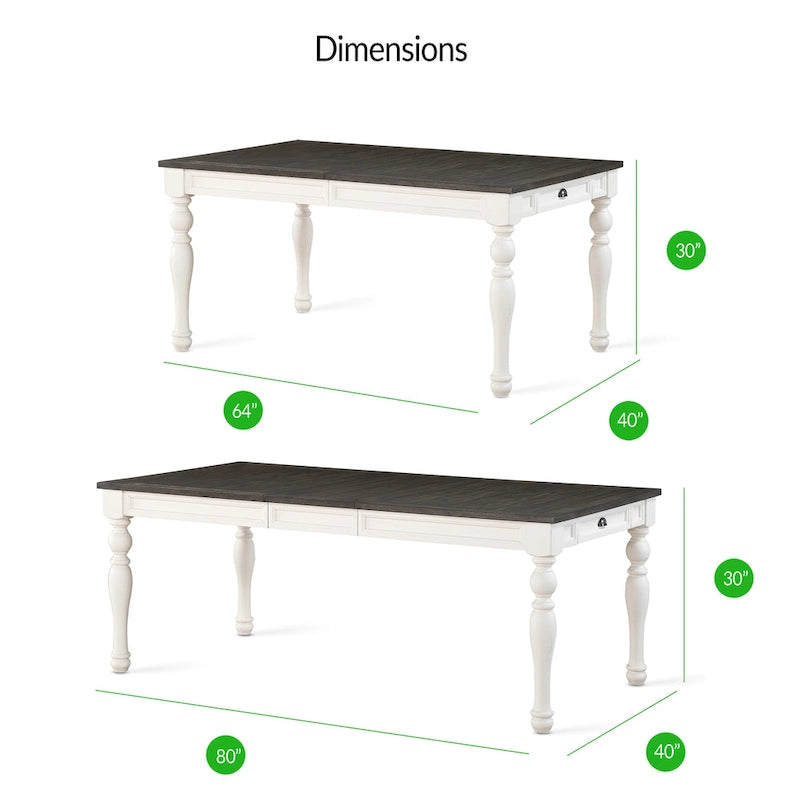 Table de salle à manger bicolore style rustique de 80 pouces - blanc doux et chêne foncé