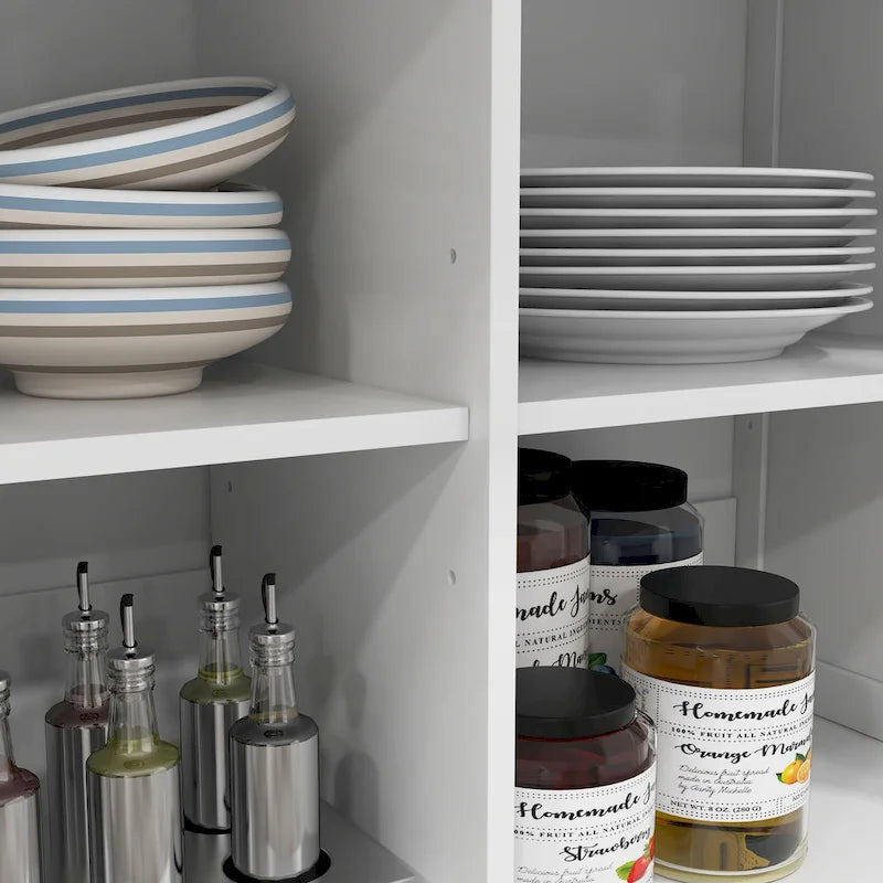 Îlot de cuisine roulant avec bar de petit-déjeuner en bois à abattant, desserte de cuisine style ferme avec 2 tiroirs, blanc