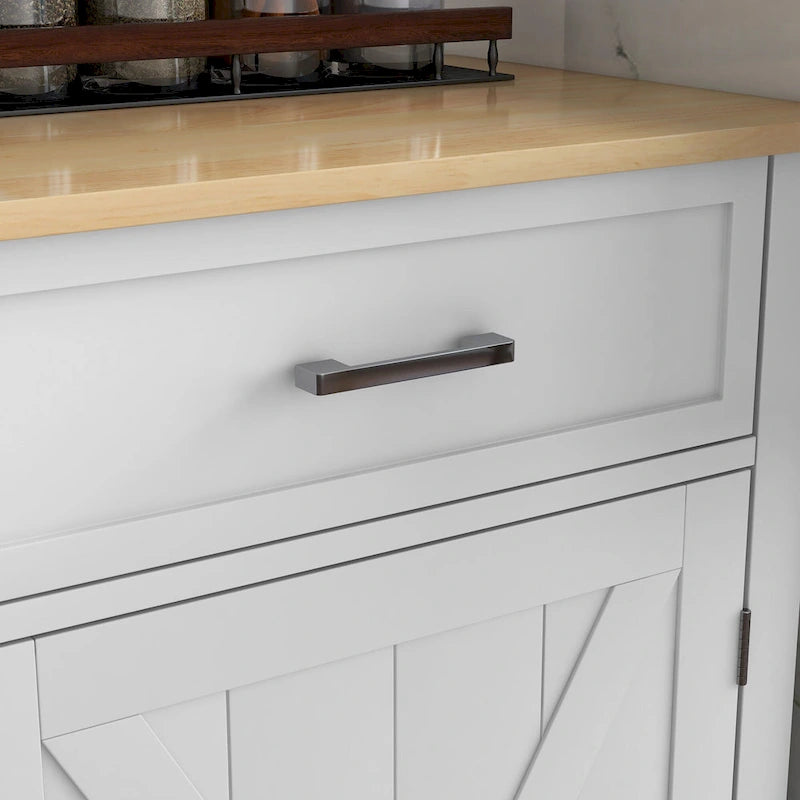 Îlot de cuisine roulant avec bar de petit-déjeuner en bois à abattant, desserte de cuisine style ferme avec 2 tiroirs, blanc