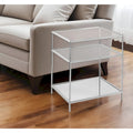 Table d'appoint en verre miroir argenté et fer de 27 po avec tablette - 22x18x26.75