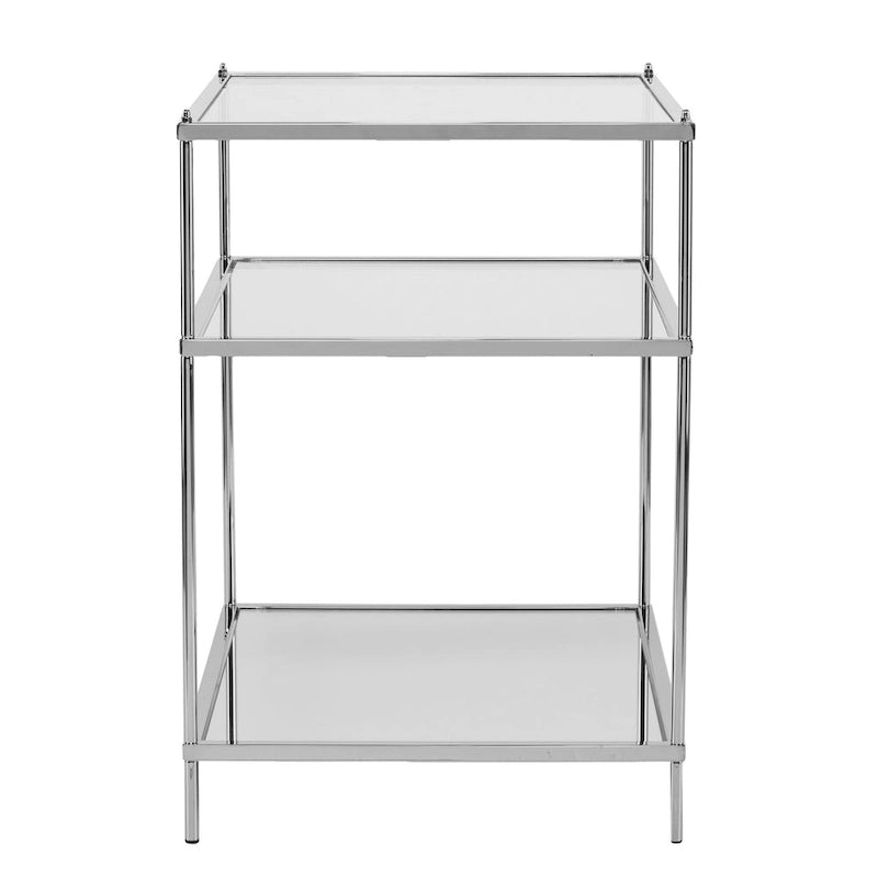 Table d'appoint en verre miroir argenté et fer de 27 po avec tablette - 22x18x26.75