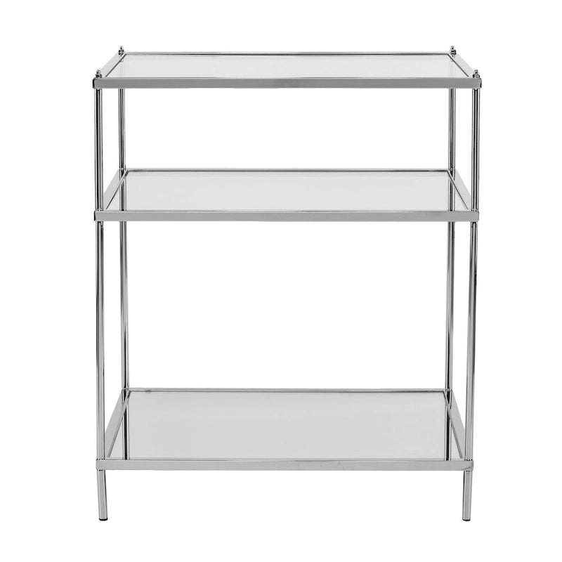 Table d'appoint en verre miroir argenté et fer de 27 po avec tablette - 22x18x26.75