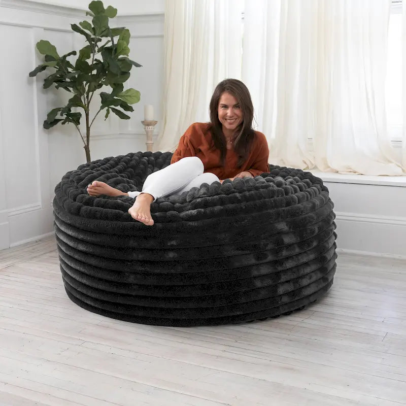Grand pouf de 5 pieds en fausse fourrure avec housse amovible pour adultes