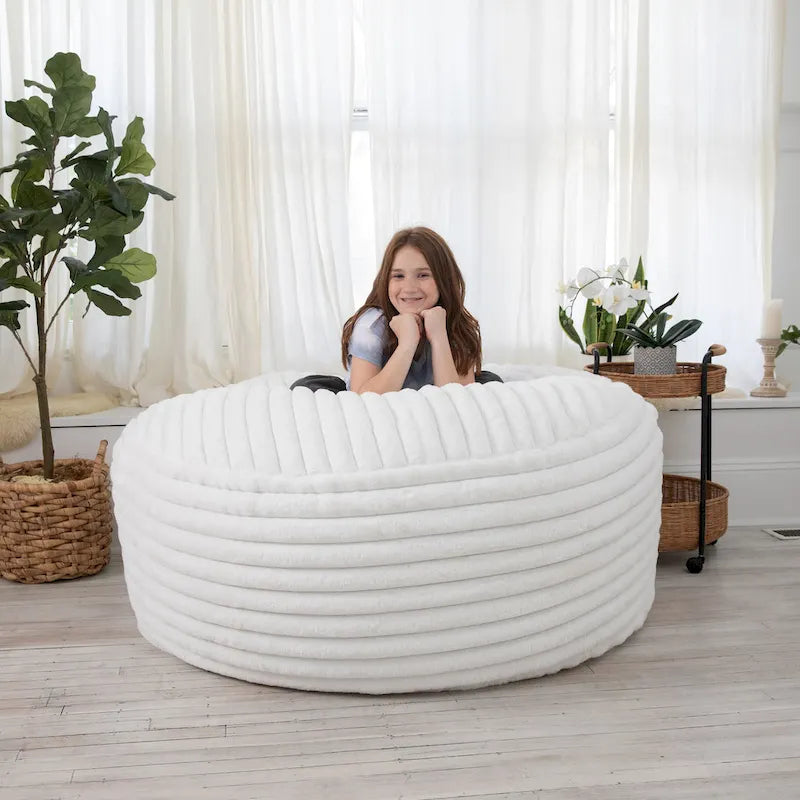 Grand pouf de 5 pieds en fausse fourrure avec housse amovible pour adultes