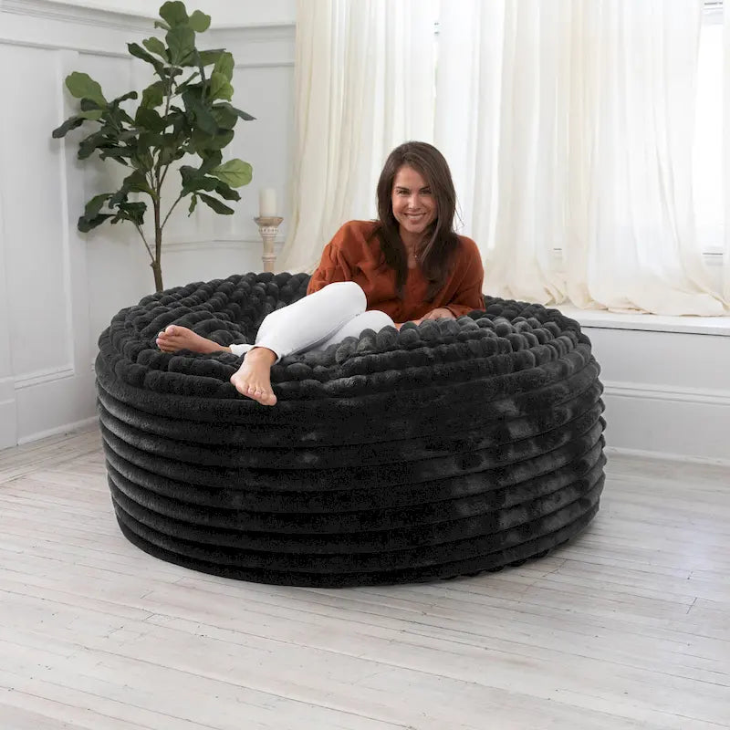 Grand pouf de 5 pieds en fausse fourrure avec housse amovible pour adultes